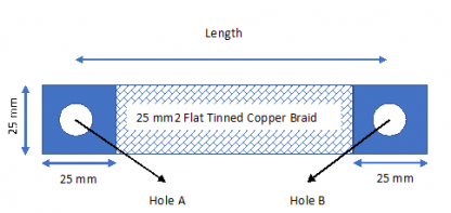Copper braid earth strap 25 mm2 (150 Amps)