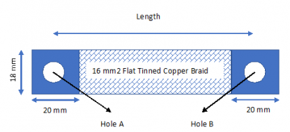 Copper braid earth strap 16 mm2 (120 Amps)