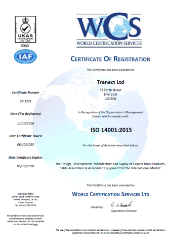 Tranect ISO14001 EMS Digital Certificate